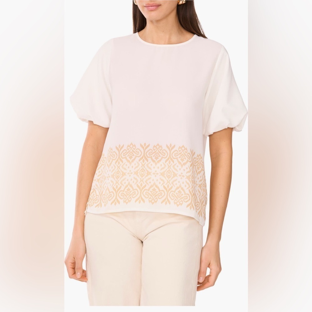 Vince Camuto Embroidered Puff Sleeve Top NWOT